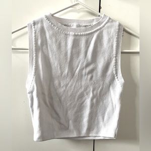Cropped cotton knit white tank top